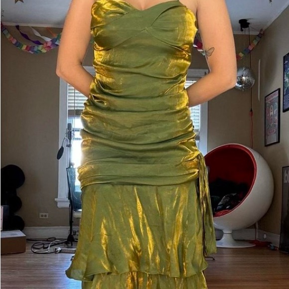 Women’s Vintage Fairycore Dress in Shimmering Olive Size M - Picture 4 of 6